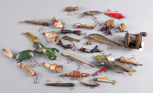 Appraisal: Group of handmade wood fishing lures early mid th c