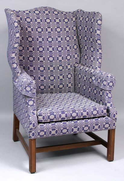 Appraisal: Custom Chippendale-style wing chair h x w x d Good