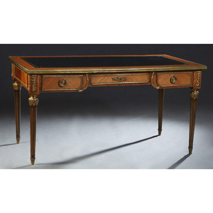 Appraisal: French Louis XVI Style Bronze Ormolu Mounted Carved Mahogany Desk