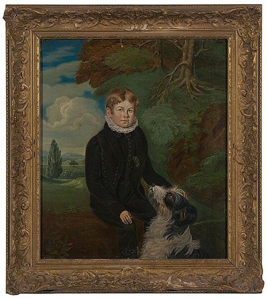 Appraisal: ENGLISH SCHOOL PORTRAIT OF A BOY AND HIS DOG th