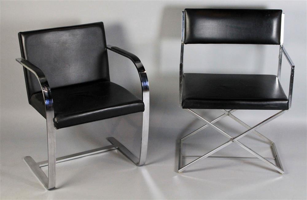 Appraisal: BON MARCHE BLACK UPHOLSTERED AND CHROME FRAME CHAIR AND DECO