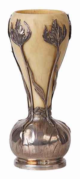 Appraisal: A FRENCH ART NOUVEAU SILVER OVERLAY IVORY VASE BOIVIN FILS