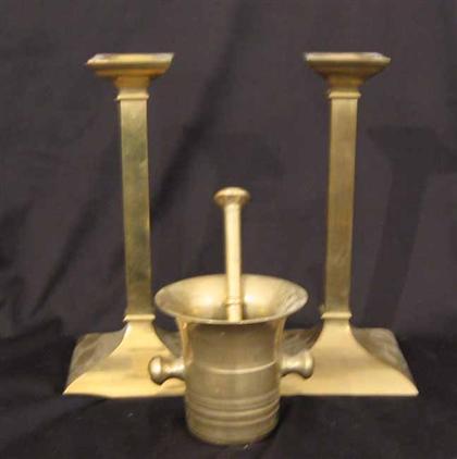 Appraisal: Pair of Brass Arts and Crafts style candlesticks with a