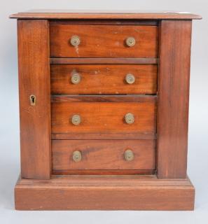 Appraisal: Miniature mahogany four drawer lockside chest or jewelry cabinet ht