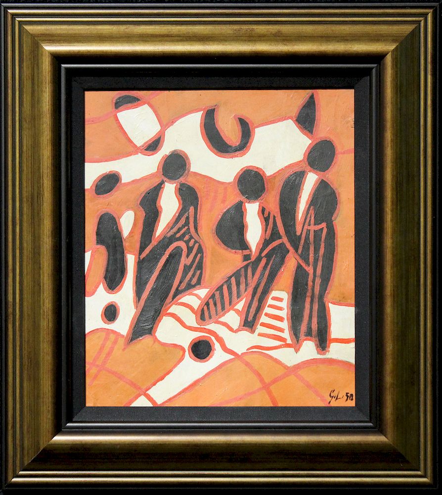 Appraisal: European School Signed Figural Abstract Painting European School Signed Figural