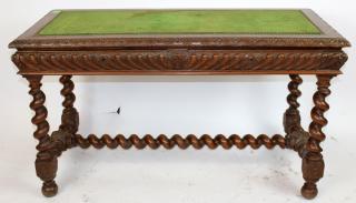 Appraisal: French Louis XIII bureauplat desk with barley twist stretcher h