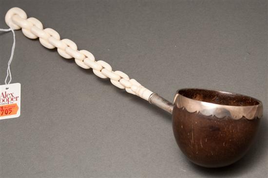 Appraisal: American ivory coconut and coin silver water dipper th Century