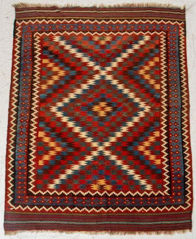 Appraisal: KILIM GEOMETRIC PATTERN RUG Kilim hand woven geometric multicolored pattern