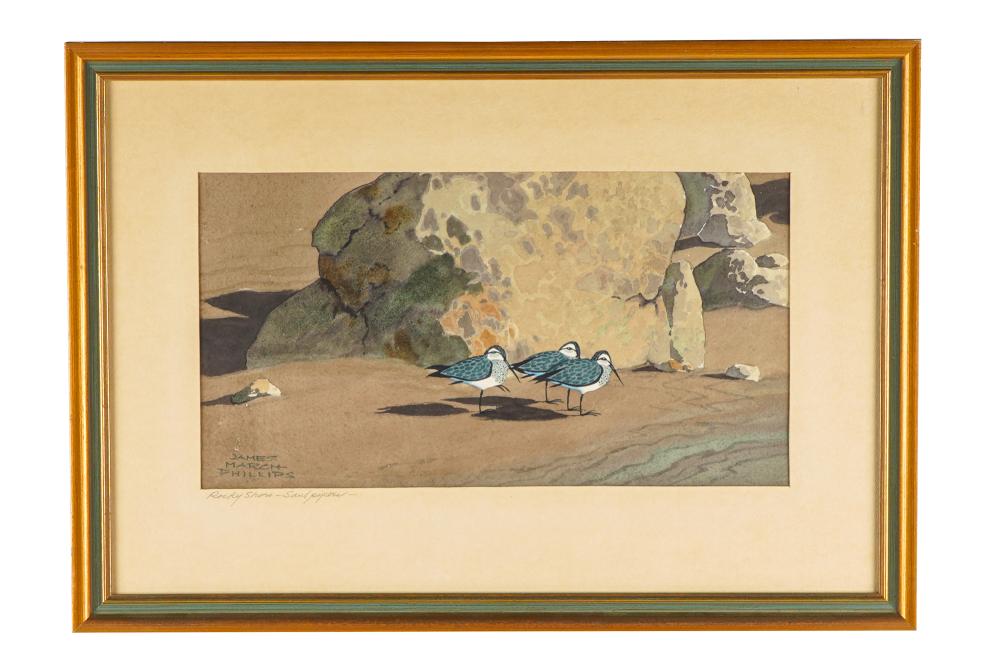 Appraisal: JAMES MARCH PHILLIPS - ROCKY SHORES--SANDPIPER watercolor signed and titled