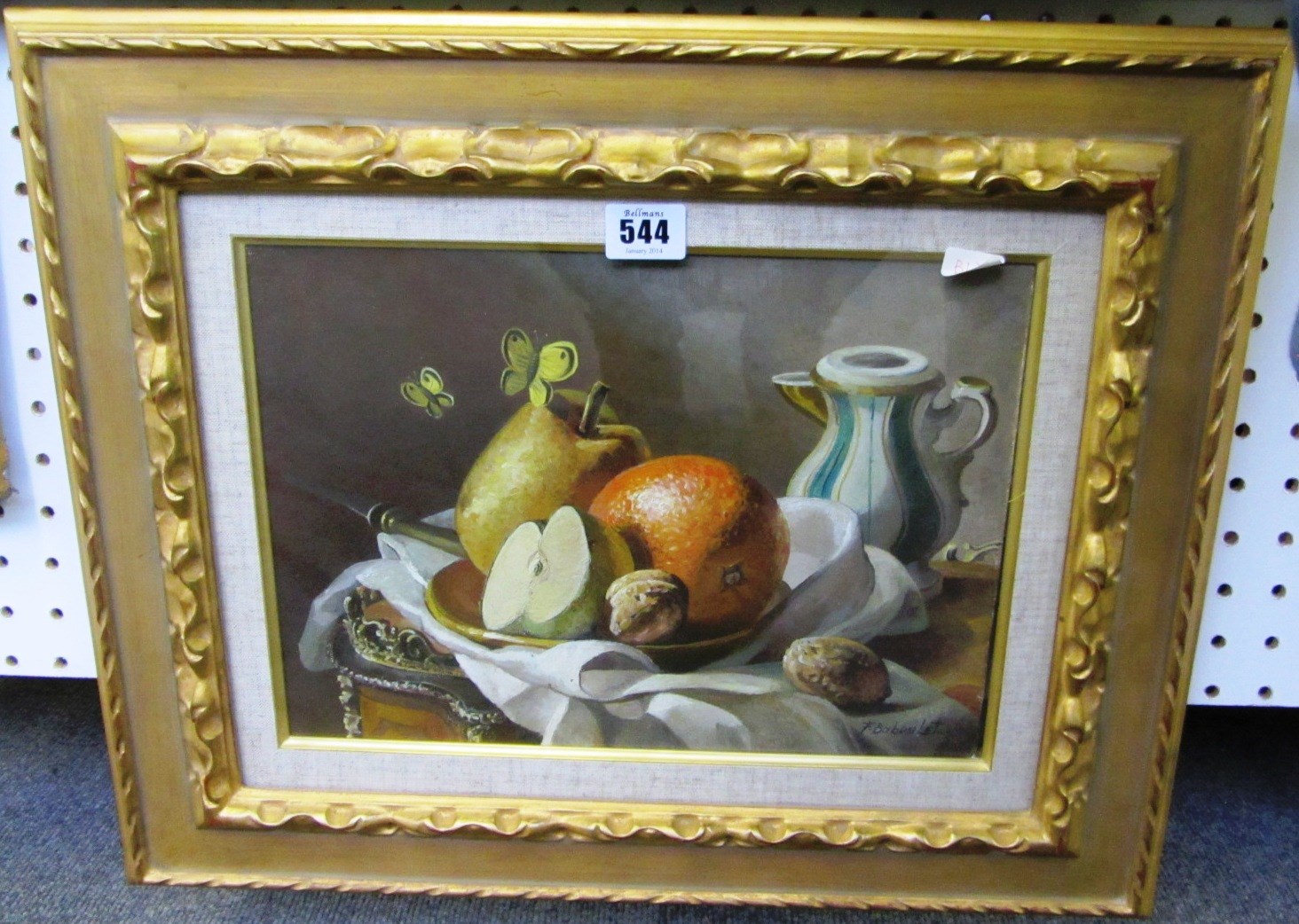 Appraisal: Francois Baboulet b Still life with butterflies oil on canvas