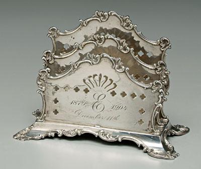 Appraisal: Sterling letter holder rectangular with arched dividers scroll borders marks