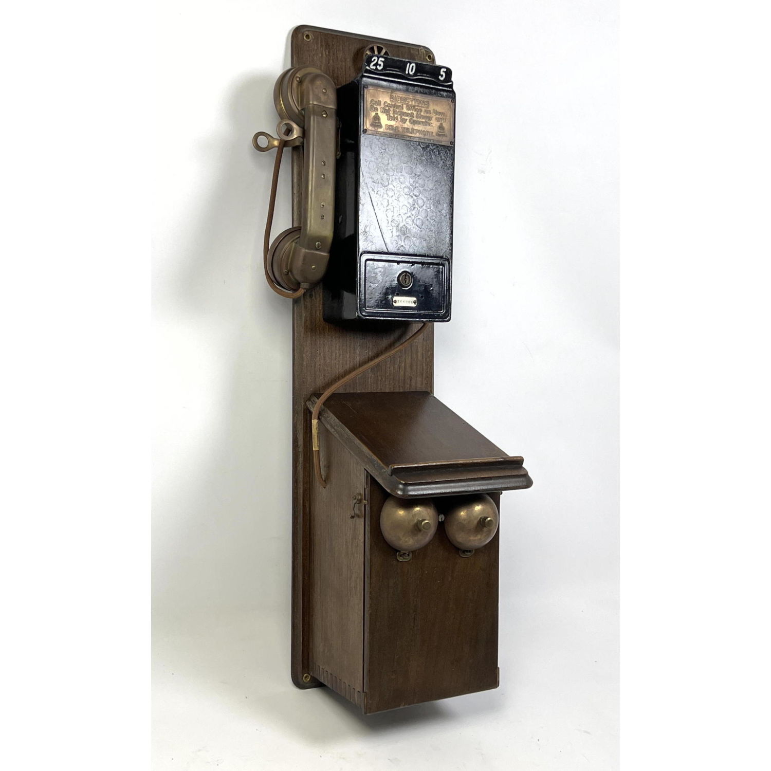 Appraisal: BELL TELEPHONE Wood and Brass Wall Telephone Antique Communications Dimensions