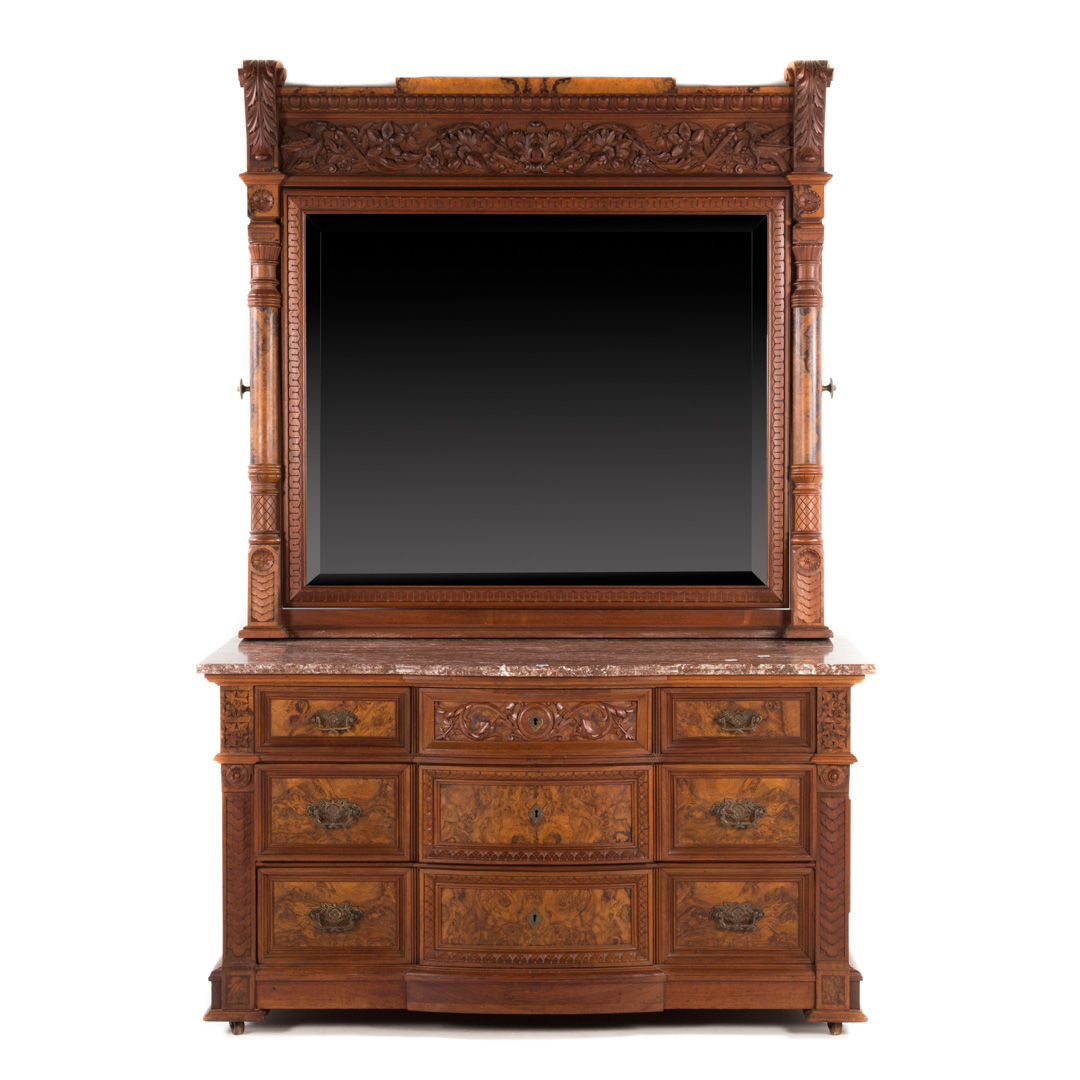 Appraisal: Renaissance Revival carved walnut dresser circa in H rectangular articulating