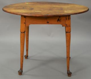 Appraisal: Queen Anne cherry tea table with oval top set on