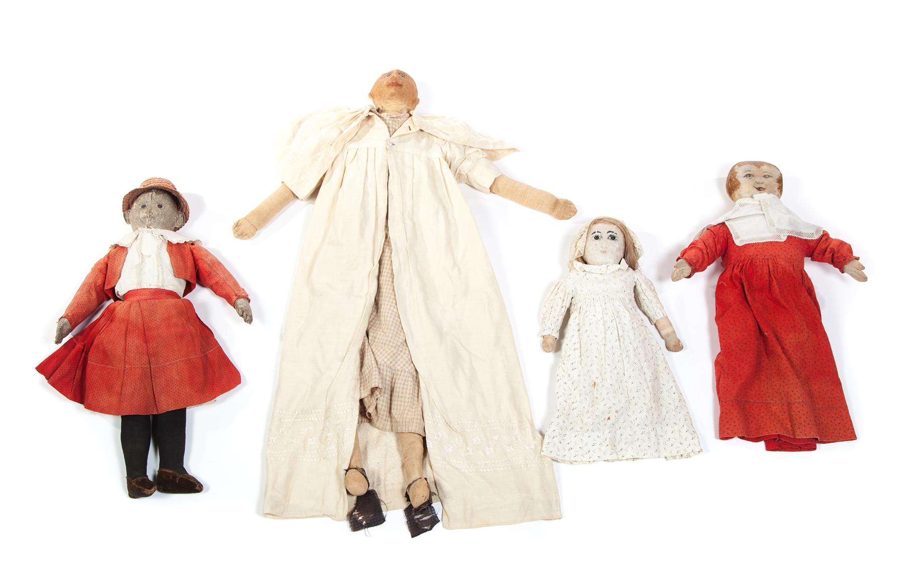 Appraisal: FOUR CLOTH DOLLS American late th century-early th century Long