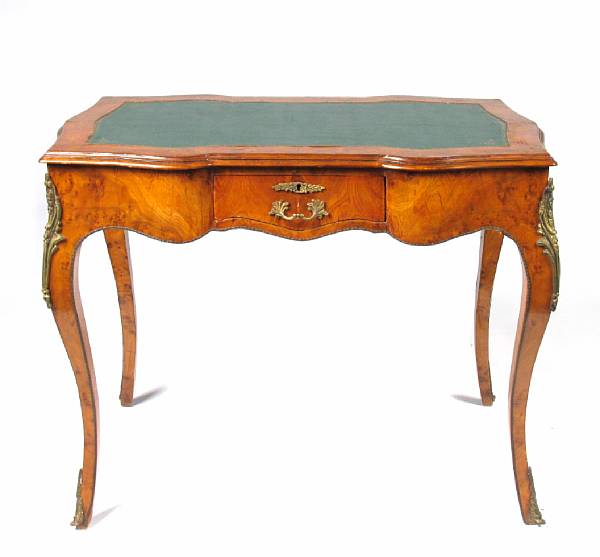 Appraisal: A Louis XV style burlwood writing desk height in width