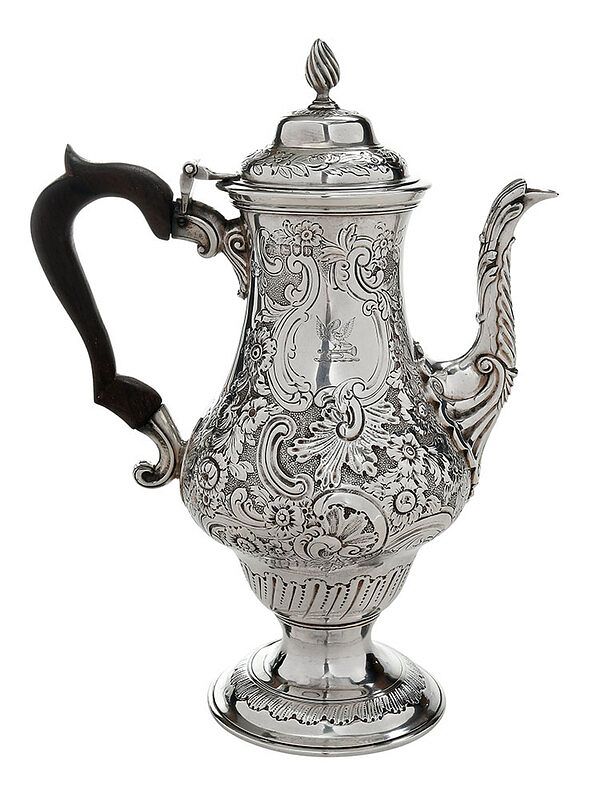 Appraisal: English Silver Coffee Pot London bulbous body with floral and