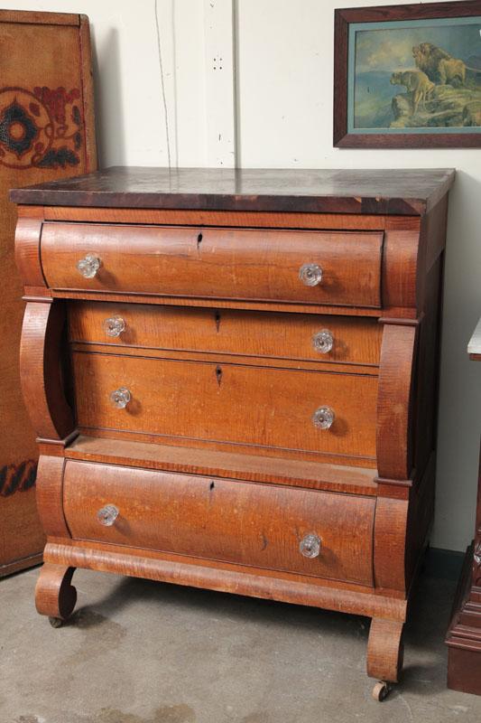 Appraisal: EMPIRE CHEST OF DRAWERS Curly maple having rolled top and