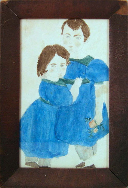 Appraisal: Massachusetts watercolor portrait of a young boy and girl inscribed