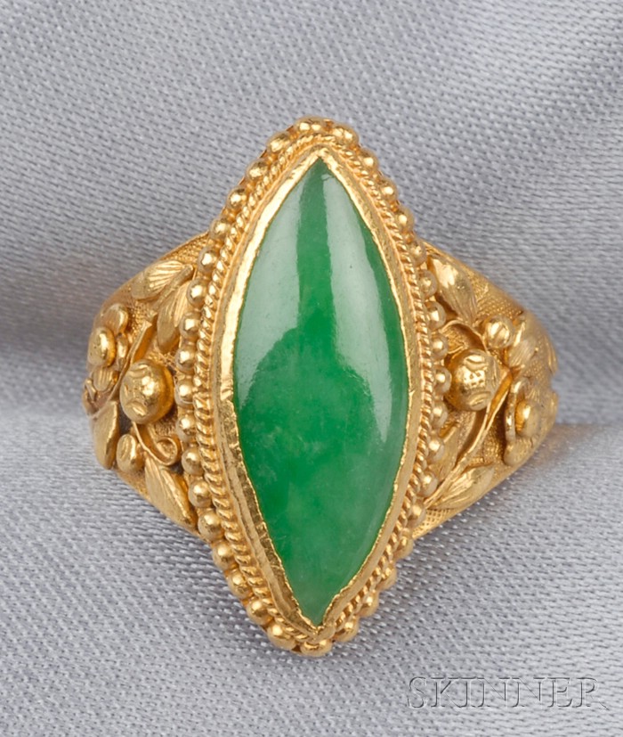 Appraisal: High-Karat Gold and Jadeite Ring set with a marquise-shape jadeite