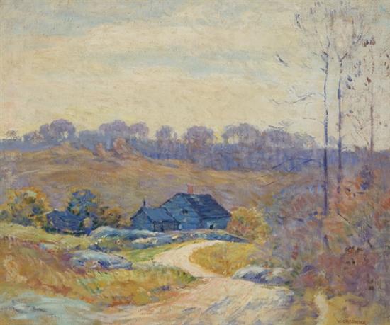 Appraisal: CHADWICK WILLIAM American - Landscape with Blue Houses oil on