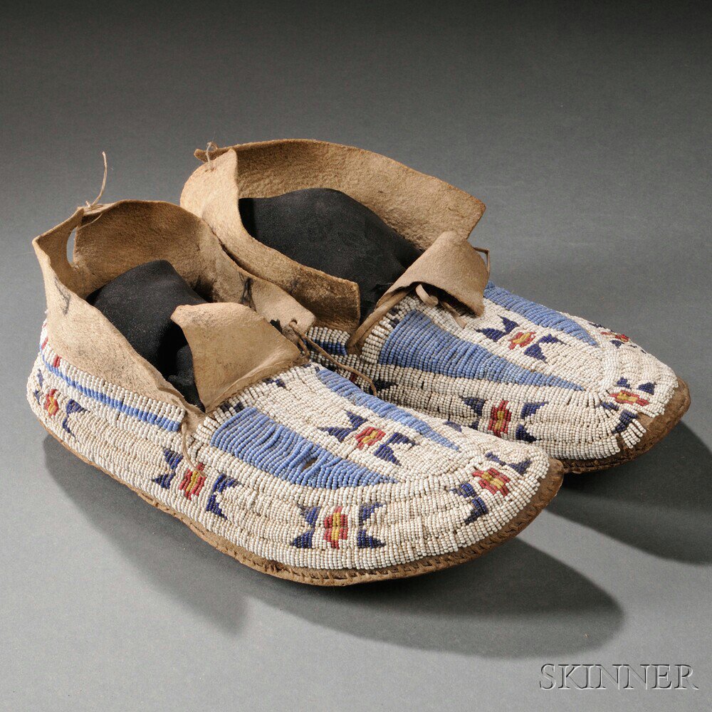 Appraisal: Cheyenne Beaded Hide Man's Moccasins c last quarter th century