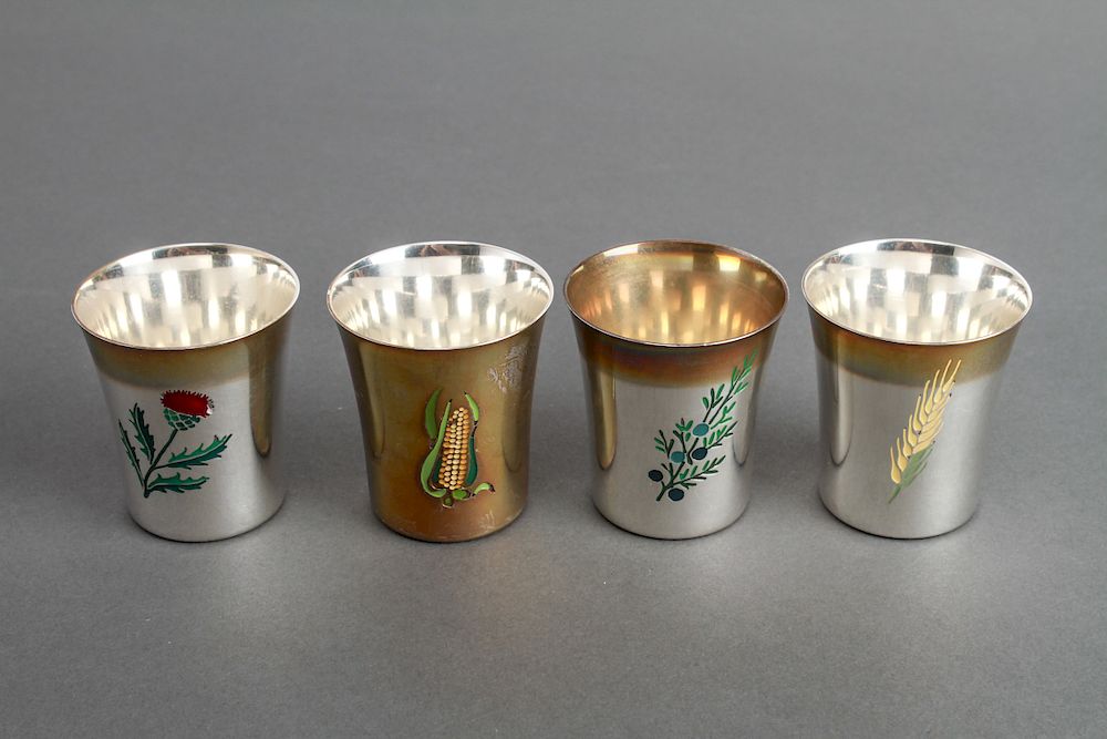 Appraisal: Tiffany Co Silver Enamel Cups Set of Set of four