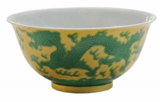 Appraisal: Yellow Chinese th or th century two prancing dragons in