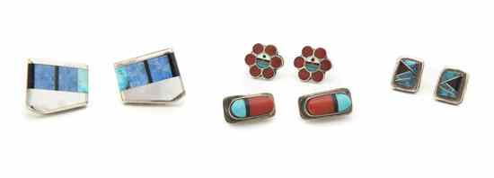 Appraisal: A Collection of Zuni Sterling Silver and Mosaic Earrings each