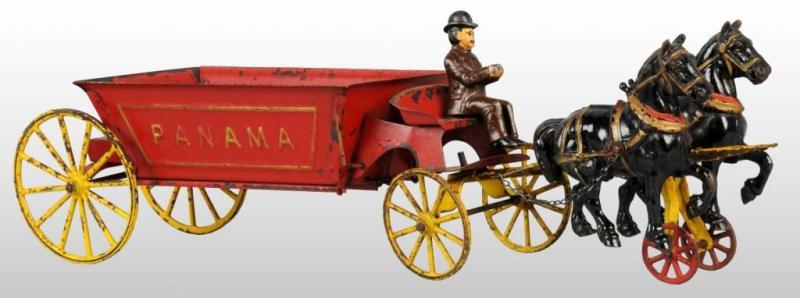 Appraisal: Cast Iron Tin Wilkins Panama Dump Wagon Toy Description Pulled