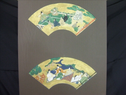 Appraisal: FOUR MOUNTED JAPANESE FAN PAINTINGS FRAMED Edo period mounted as