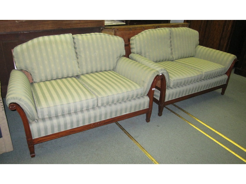 Appraisal: Pair of bergere two seater settees with double cane backs