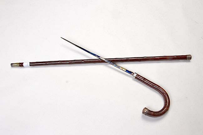 Appraisal: Sterling Endcap Sword Cane Ca - A full bark push