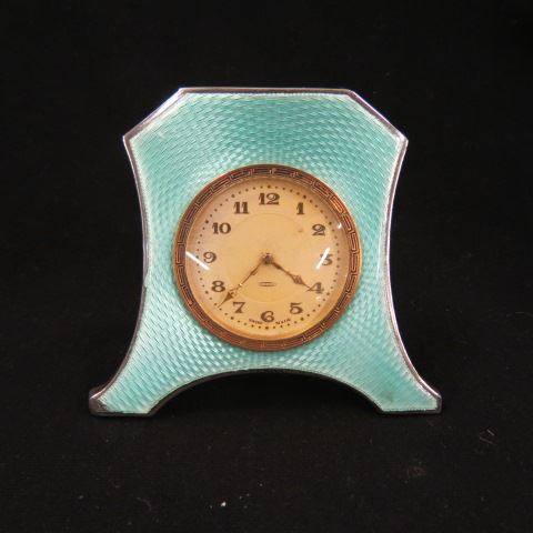 Appraisal: Sterling Enameled Travel or Desk Clock light green enamel Swiss