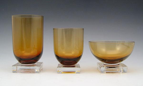 Appraisal: CAMBRIDGE SQUARE ELEGANT GLASSWARE Amber with clear glass pieces to