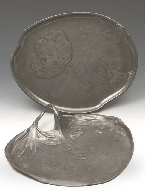 Appraisal: A KAYSERZINN ART NOUVEAU PEWTER TRAY with raised flower and