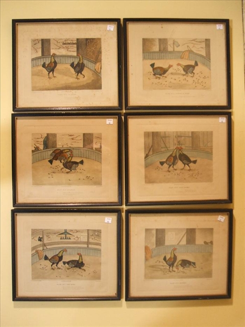 Appraisal: C R STOCK BRITISH GROUP OF GAMECOCK FIGHTING PRINTS Color