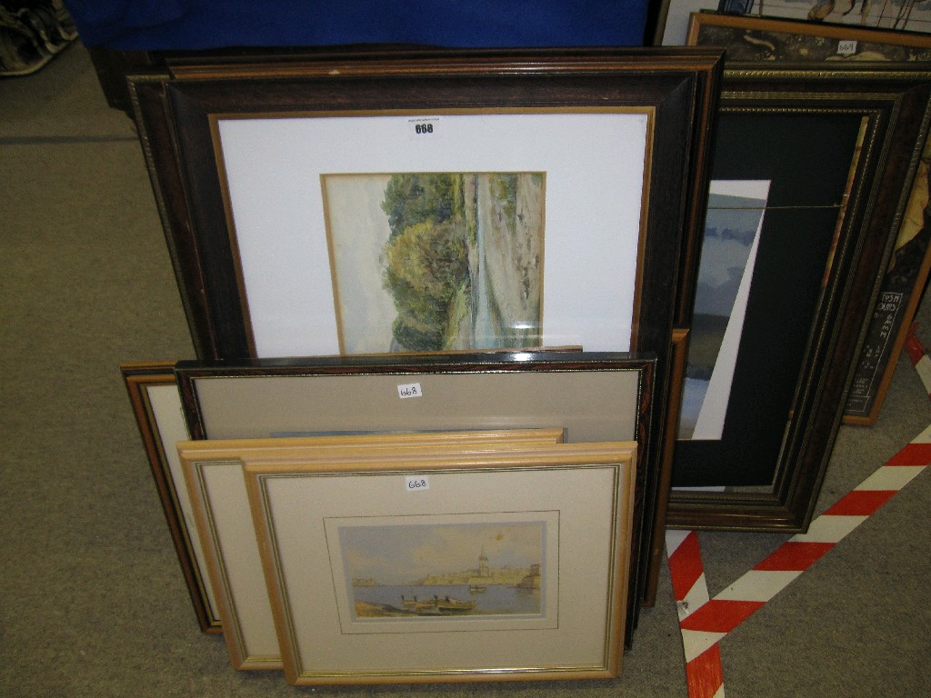 Appraisal: Lot comprising five framed watercolours and five framed prints