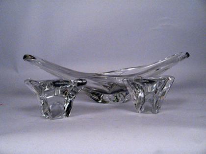 Appraisal: DAUM french Elongated crystal bowl Together with a pair of