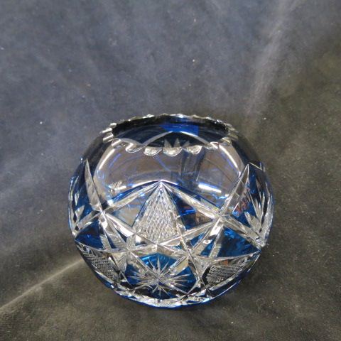 Appraisal: Sapphire Blue Cut-to-Clear Rose Bowl elaborate star fan design diameter