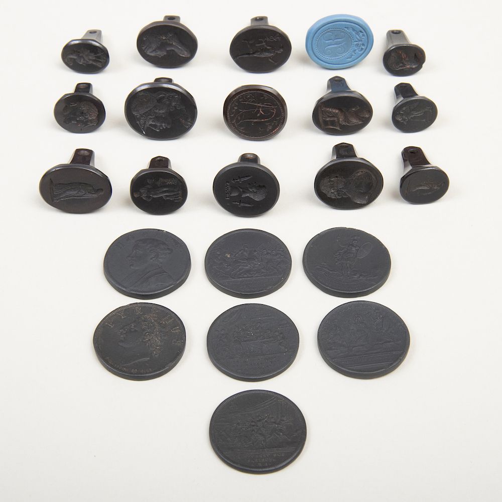 Appraisal: Fourteen Wedgwood Black Basalt Seals Together with a blue jasperware