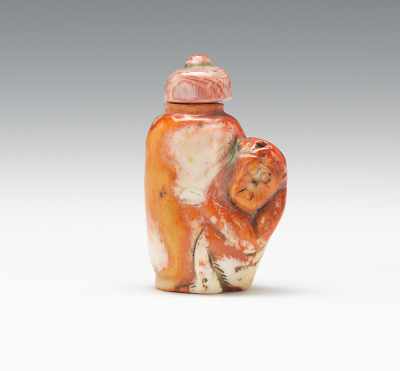 Appraisal: Carved Coral Snuff Bottle In the shape of a monkey