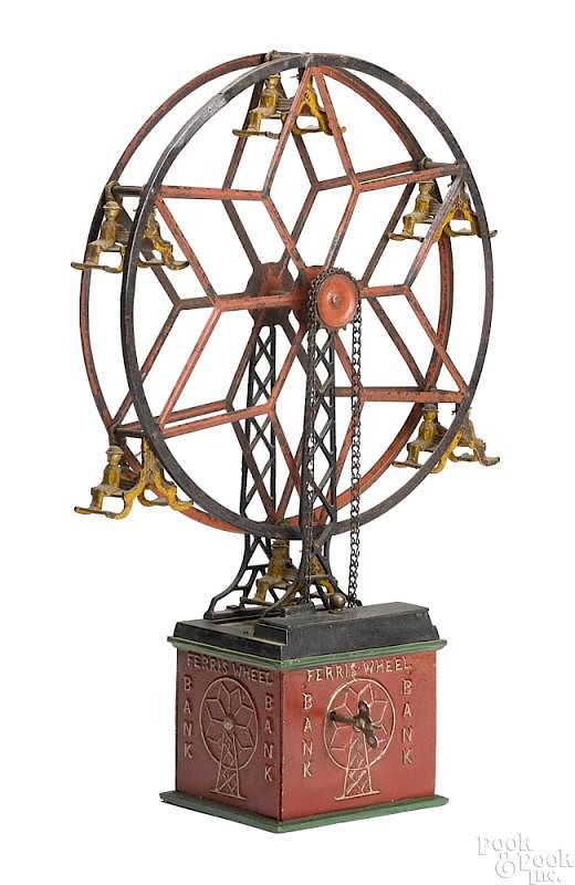 Appraisal: Hubley cast iron tin Ferris Wheel clockwork bank Hubley cast