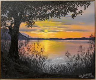 Appraisal: MIDORI SUZUKI OIL ON CANVAS SUNSET AT UTAH LAKE H