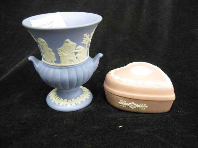 Appraisal: pcs Wedgwood Jasperware pink heart box and blue bud vase