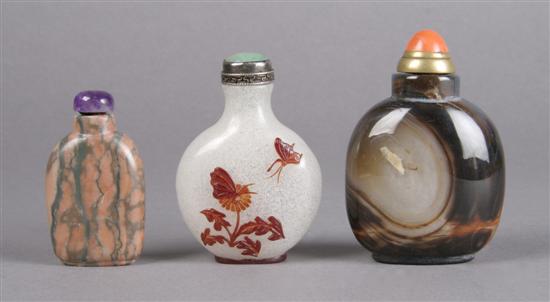 Appraisal: A Group of Three Snuff Bottles Height of tallest inches