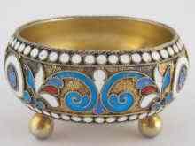 Appraisal: A Russian cloisonne silver salt by Vasily Agafonov Moscow circa