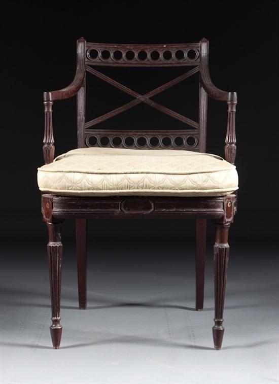 Appraisal: Regency mahogany cane seat armchair circa with reeded arms legs