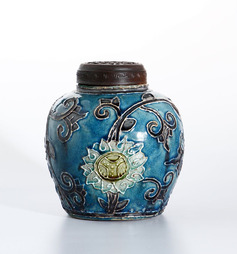 Appraisal: Chinese Fahua Jar and Cover Of oval shape the body