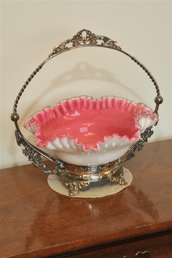 Appraisal: BRIDES BOWL AND STAND Pink cased bride's bowl with ruffled